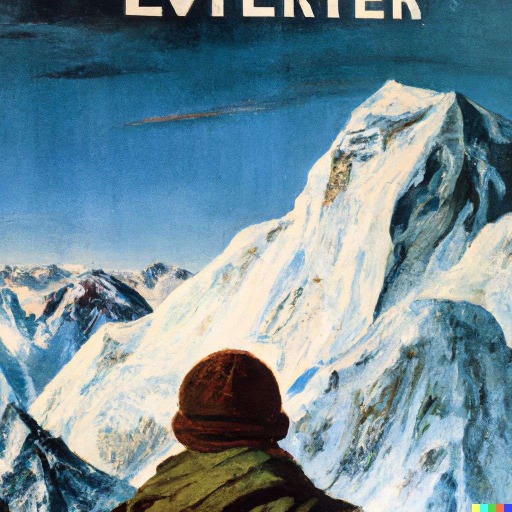 someone gazing at Mount Everest, Soviet poster